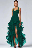 Abito formale nero in organza alto-basso arruffato