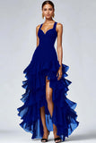 Abito formale high-low high-low in organza nera con fessura a volant