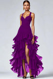 Abito formale high-low high-low in organza nera con fessura a volant