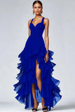 Abito formale high-low high-low in organza nera con fessura a volant