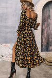 Abito estivo a trapezio floreale giallo nero con maniche lunghe