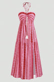 Bianco Blu Floreale Halter A Line Abito Estivo