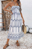 Bianco Blu Floreale Halter A Line Abito Estivo