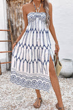 Bianco Blu Floreale Halter A Line Abito Estivo