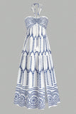 Bianco Blu Floreale Halter A Line Abito Estivo