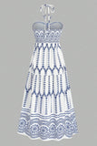 Bianco Blu Floreale Halter A Line Abito Estivo
