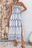 Bianco Blu Floreale Halter A Line Abito Estivo