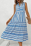 Abito estivo midi a linea A stampato bianco e blu
