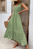 Abito estivo a trapezio con scollo a V floreale verde