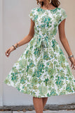 Abito estivo midi floreale verde a trapezio