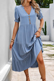 Grigio Blu A Line V-Neck Abito estivo