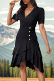 Abito estivo midi nero con scollo a V a linea A