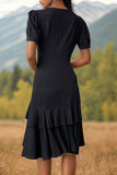Abito estivo midi nero con scollo a V a linea A