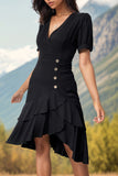 Abito estivo midi nero con scollo a V a linea A