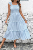 Abito estivo midi con scollo quadrato a righe blu