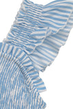 Abito estivo midi con scollo quadrato a righe blu
