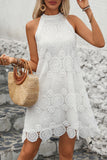 Halter Bianco A Line Mini Pizzo Abito Estivo
