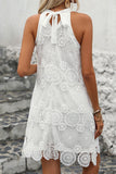Halter Bianco A Line Mini Pizzo Abito Estivo