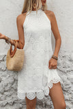 Halter Bianco A Line Mini Pizzo Abito Estivo