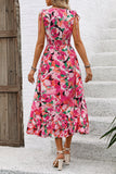 Abito estivo midi con scollo a V floreale fucsia