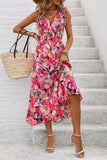 Abito estivo midi con scollo a V floreale fucsia