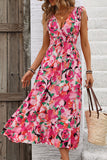 Abito estivo midi con scollo a V floreale fucsia