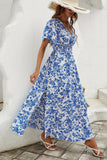 Blu A Line Printed Summer Dress con spacco