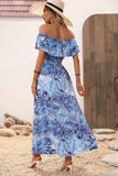 Off The Shoulder Abito estivo stampato arancione verde con fessura