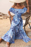 Off The Shoulder Abito estivo stampato arancione verde con fessura
