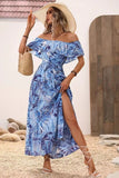 Off The Shoulder Abito estivo stampato arancione verde con fessura