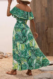 Off The Shoulder Abito estivo stampato arancione verde con fessura