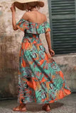 Off The Shoulder Abito estivo stampato arancione verde con fessura