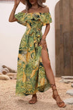Off The Shoulder Abito estivo stampato arancione verde con fessura