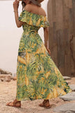 Off The Shoulder Abito estivo stampato arancione verde con fessura