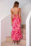 Fucsia Spaghetti Straps Floral Summer Dress