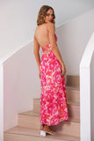 Fucsia Spaghetti Straps Floral Summer Dress