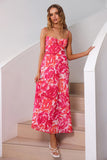 Fucsia Spaghetti Straps Floral Summer Dress