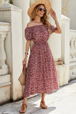 Off The Shoulder Borgogna floreale lungo abito estivo