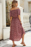 Off The Shoulder Borgogna floreale lungo abito estivo