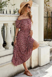 Off The Shoulder Borgogna floreale lungo abito estivo