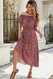 Off The Shoulder Borgogna floreale lungo abito estivo