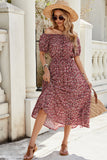 Off The Shoulder Borgogna floreale lungo abito estivo