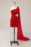Paillettes scintillanti una spalla tagliata stretto corto rosso ritorno a casa vestito con streamer