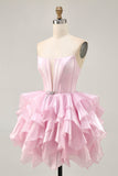 Blu Tiered Corsetto A Line senza spalline Abiti Da Cocktail con lacci sul retro