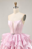 Blu Tiered Corsetto A Line senza spalline Abiti Da Cocktail con lacci sul retro