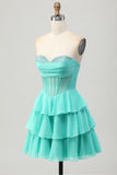 Verde A Line Sweetheart corsetto Abito da Cocktail con perline