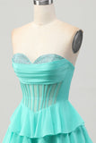 Giallo A-Line senza spalline corsetto a più livelli Abito da Cocktail con perline