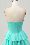 Giallo A-Line senza spalline corsetto a più livelli Abito da Cocktail con perline