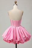Rosa Bodycon Sweetheart Satin Corsetto Abito da Cocktail con strass
