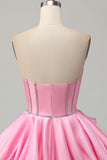 Rosa Bodycon Sweetheart Satin Corsetto Abito da Cocktail con strass